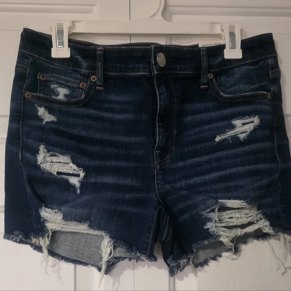 American Eagle Outfitters Dark Blue Distressed Micro Denim Cutoff Shorts - Picture 1 of 4